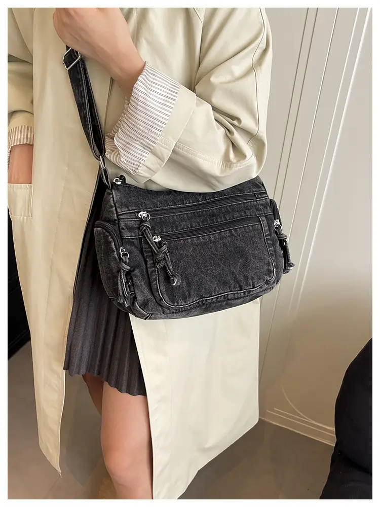 Denim Crossbody Bag for Women Multi-Zipper Commuter Phone Bag — feature 33