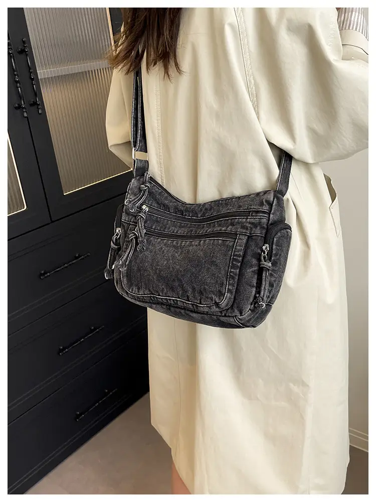 Denim Crossbody Bag for Women Multi-Zipper Commuter Phone Bag — feature 35