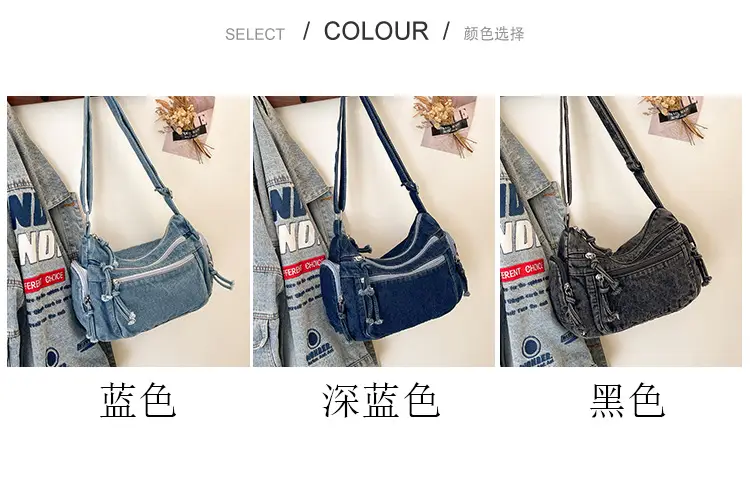 Denim Crossbody Bag for Women Multi-Zipper Commuter Phone Bag — feature 4