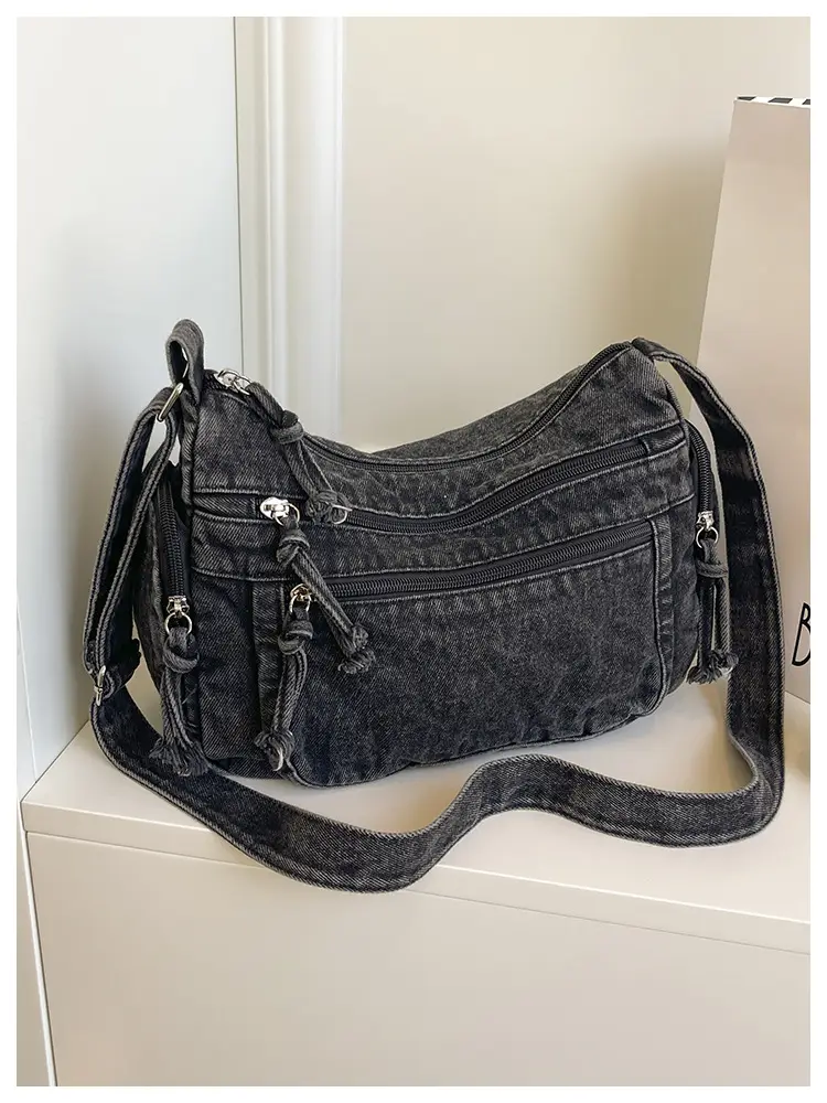 Denim Crossbody Bag for Women Multi-Zipper Commuter Phone Bag — feature 40
