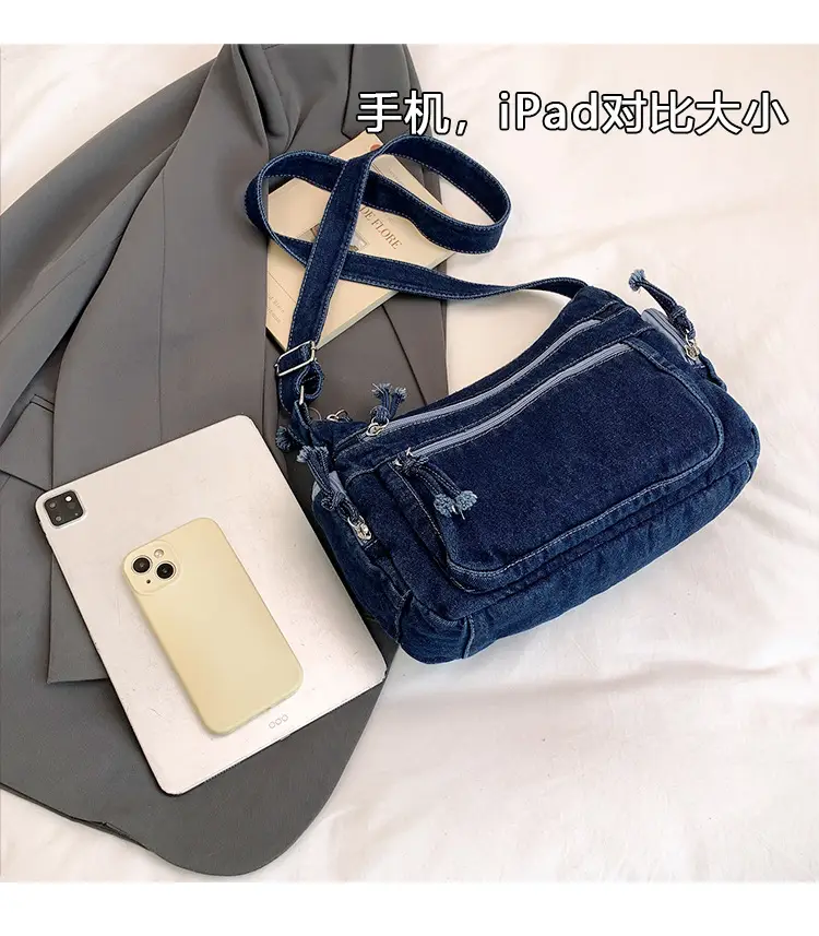 Denim Crossbody Bag for Women Multi-Zipper Commuter Phone Bag — feature 5