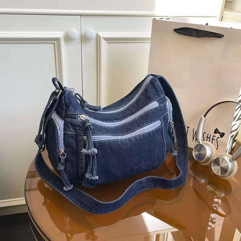 Denim Crossbody Bag for Women Multi-Zipper Commuter Phone Bag - Image 2