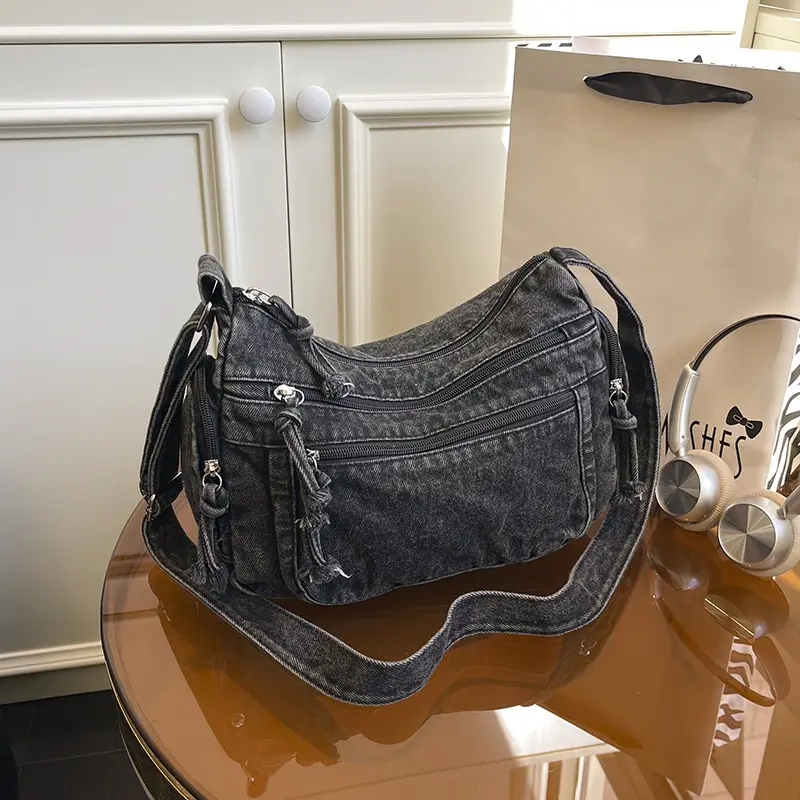 Denim Crossbody Bag for Women Multi-Zipper Commuter Phone Bag - Image 3