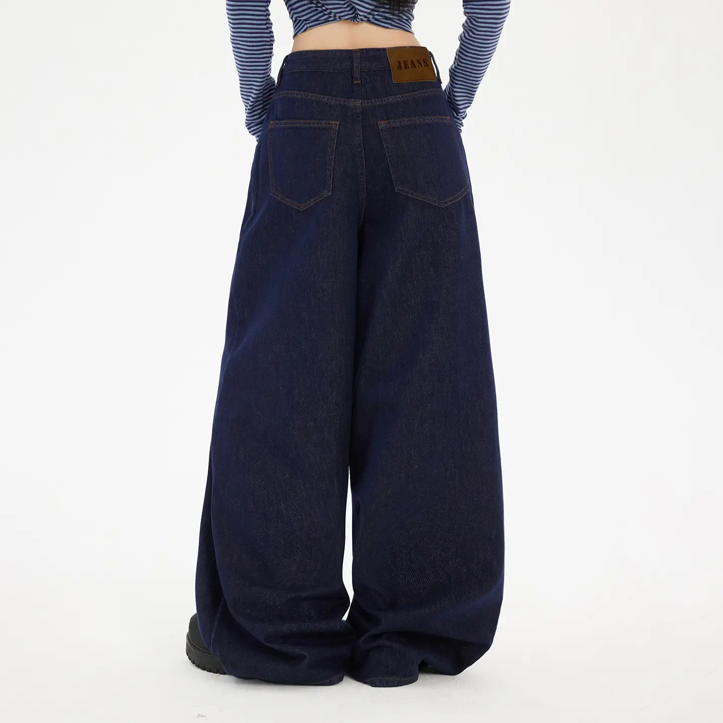 Women Wide Leg Jeans Dark Blue Slimming Drapey