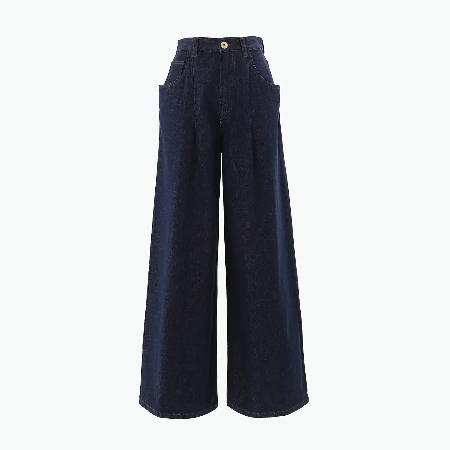Women Wide Leg Jeans Dark Blue Slimming Drapey