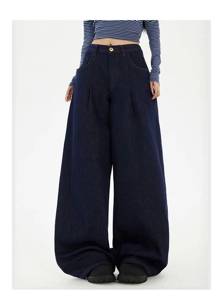 Women Wide Leg Jeans Dark Blue Slimming Drapey — feature 10