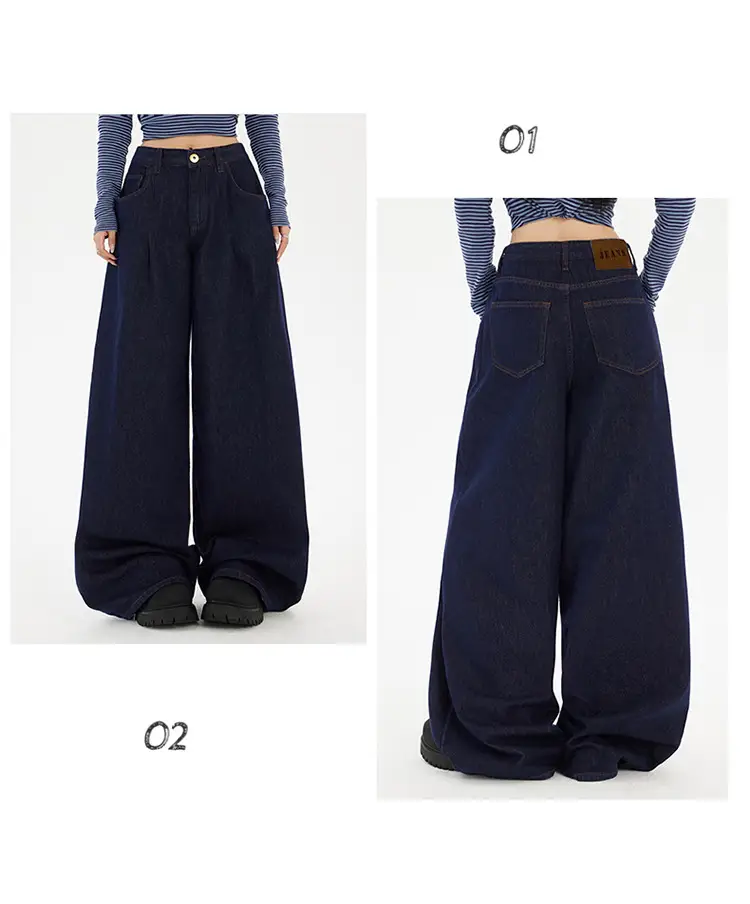 Women Wide Leg Jeans Dark Blue Slimming Drapey — feature 12