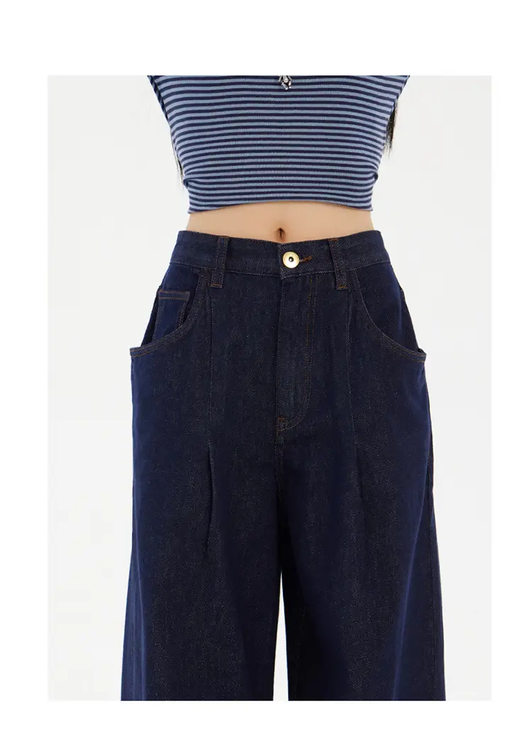 Women Wide Leg Jeans Dark Blue Slimming Drapey — feature 16