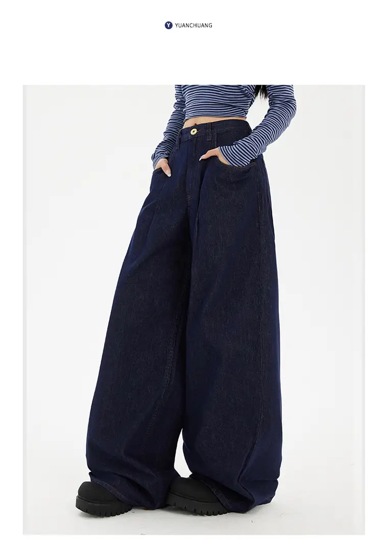 Women Wide Leg Jeans Dark Blue Slimming Drapey — feature 17
