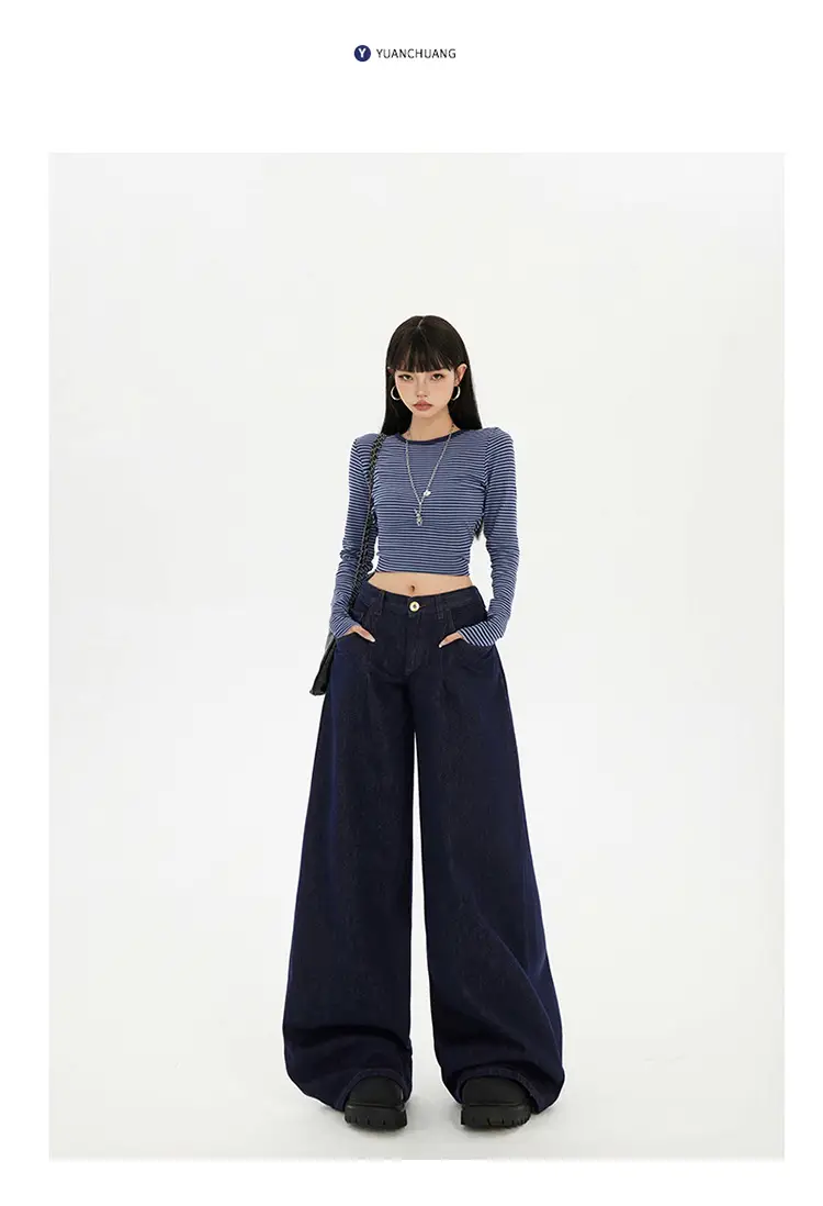 Women Wide Leg Jeans Dark Blue Slimming Drapey — feature 18