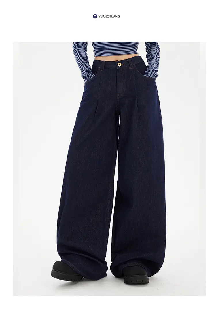 Women Wide Leg Jeans Dark Blue Slimming Drapey — feature 19