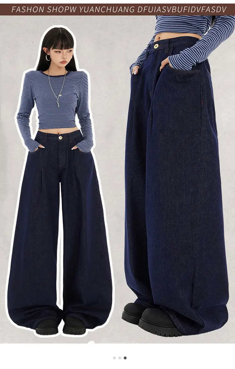Women Wide Leg Jeans Dark Blue Slimming Drapey — feature 3