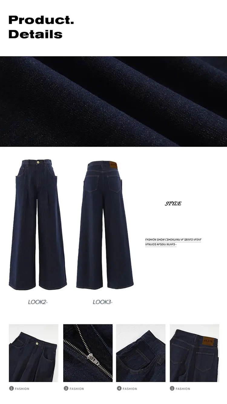 Women Wide Leg Jeans Dark Blue Slimming Drapey — feature 5