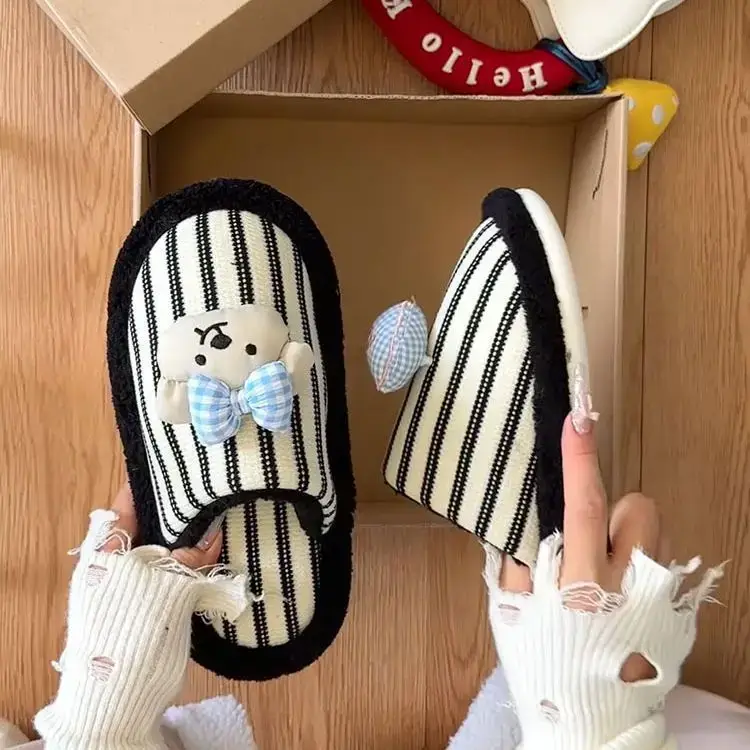 Cotton Slippers for Women, Thick-Soled, Non-Slip, Cute Cartoon Furry Slippers, Versatile Dormitory Cotton Slippers, 2026 New Autumn and Winter Models
