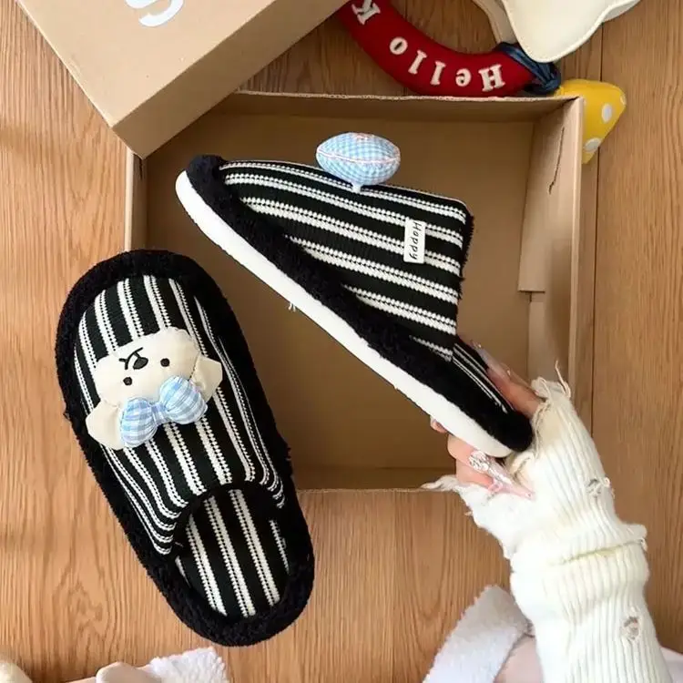 Cotton Slippers for Women, Thick-Soled, Non-Slip, Cute Cartoon Furry Slippers, Versatile Dormitory Cotton Slippers, 2026 New Autumn and Winter Models