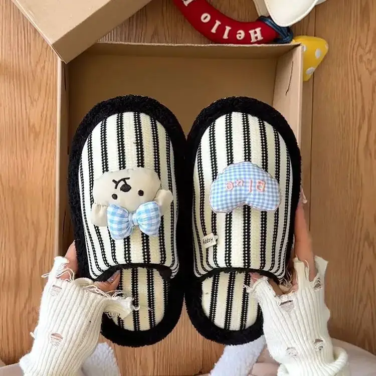 Cotton Slippers for Women, Thick-Soled, Non-Slip, Cute Cartoon Furry Slippers, Versatile Dormitory Cotton Slippers, 2026 New Autumn and Winter Models