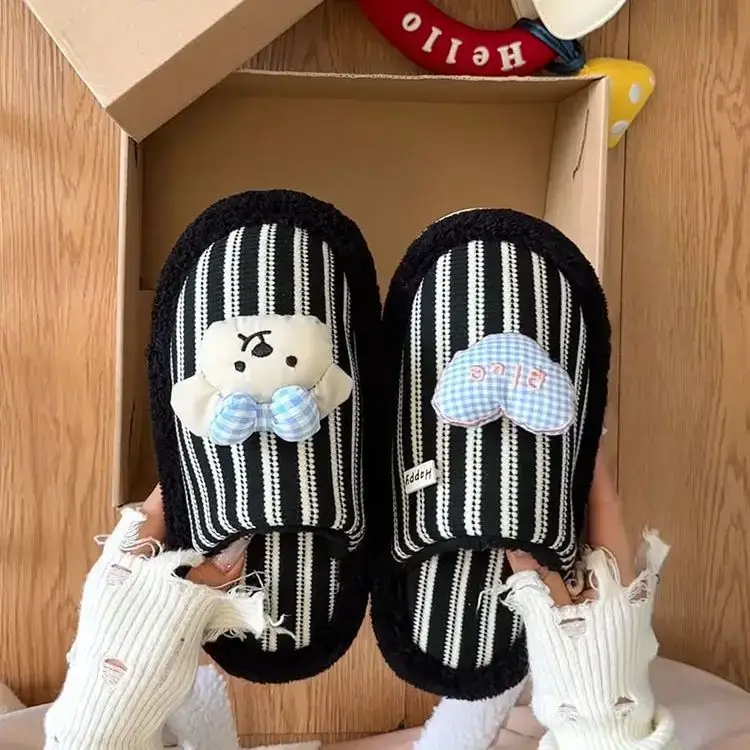 Cotton Slippers for Women, Thick-Soled, Non-Slip, Cute Cartoon Furry Slippers, Versatile Dormitory Cotton Slippers, 2026 New Autumn and Winter Models