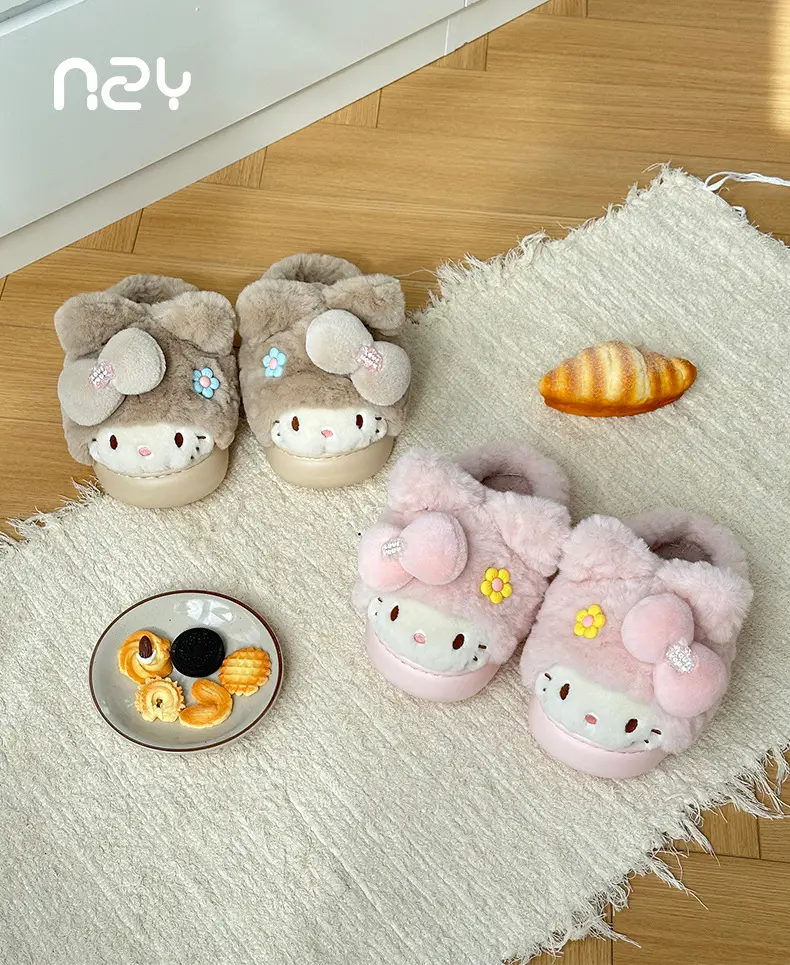 Qidan Shoe Factory Cartoon Cotton Slippers New Women's Autumn and Winter Cute Home Indoor Velvet Warm Parent-Child Furry Cotton Slippers — feature 1