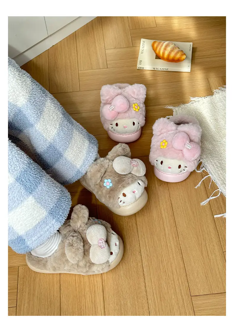 Qidan Shoe Factory Cartoon Cotton Slippers New Women's Autumn and Winter Cute Home Indoor Velvet Warm Parent-Child Furry Cotton Slippers — feature 3