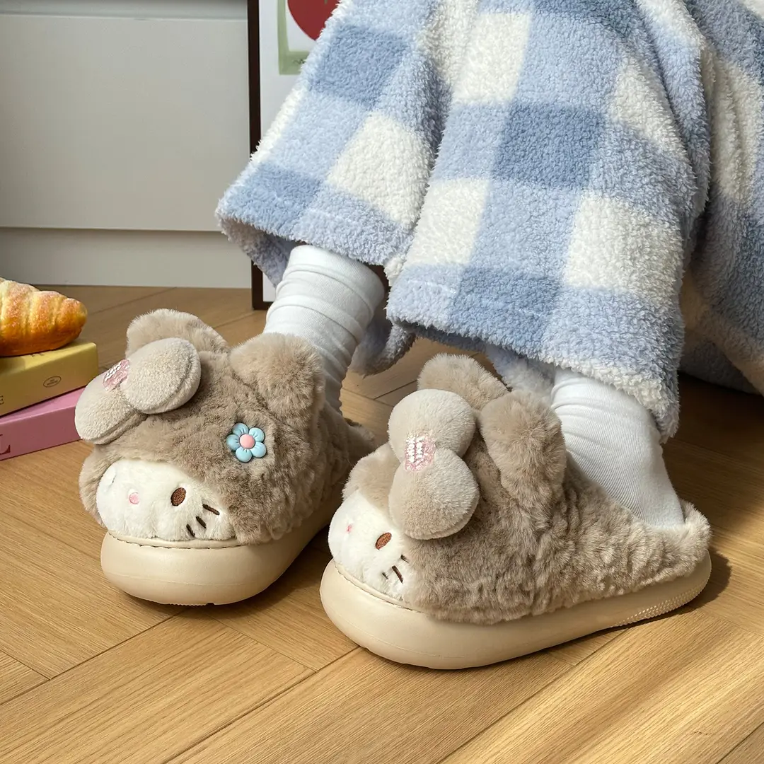 Qidan Shoe Factory Cartoon Cotton Slippers New Women's Autumn and Winter Cute Home Indoor Velvet Warm Parent-Child Furry Cotton Slippers - Image 2
