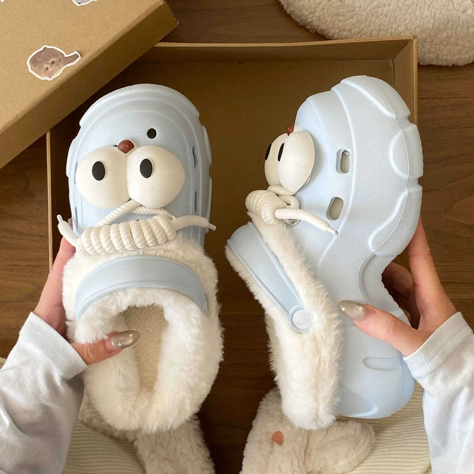 Winter Cute Panda Clogs with Warm Fleece Lining