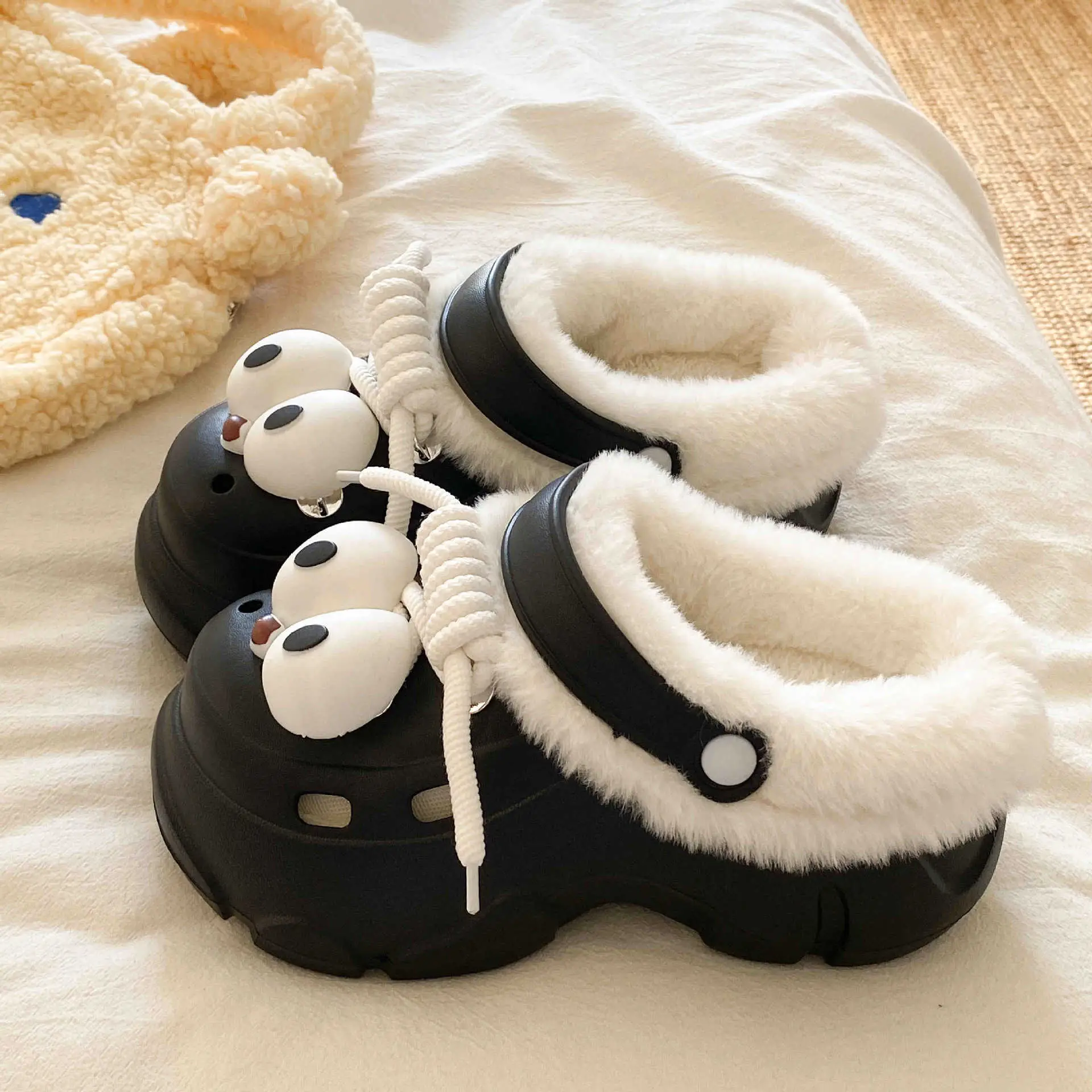 Winter Cute Panda Clogs with Warm Fleece Lining