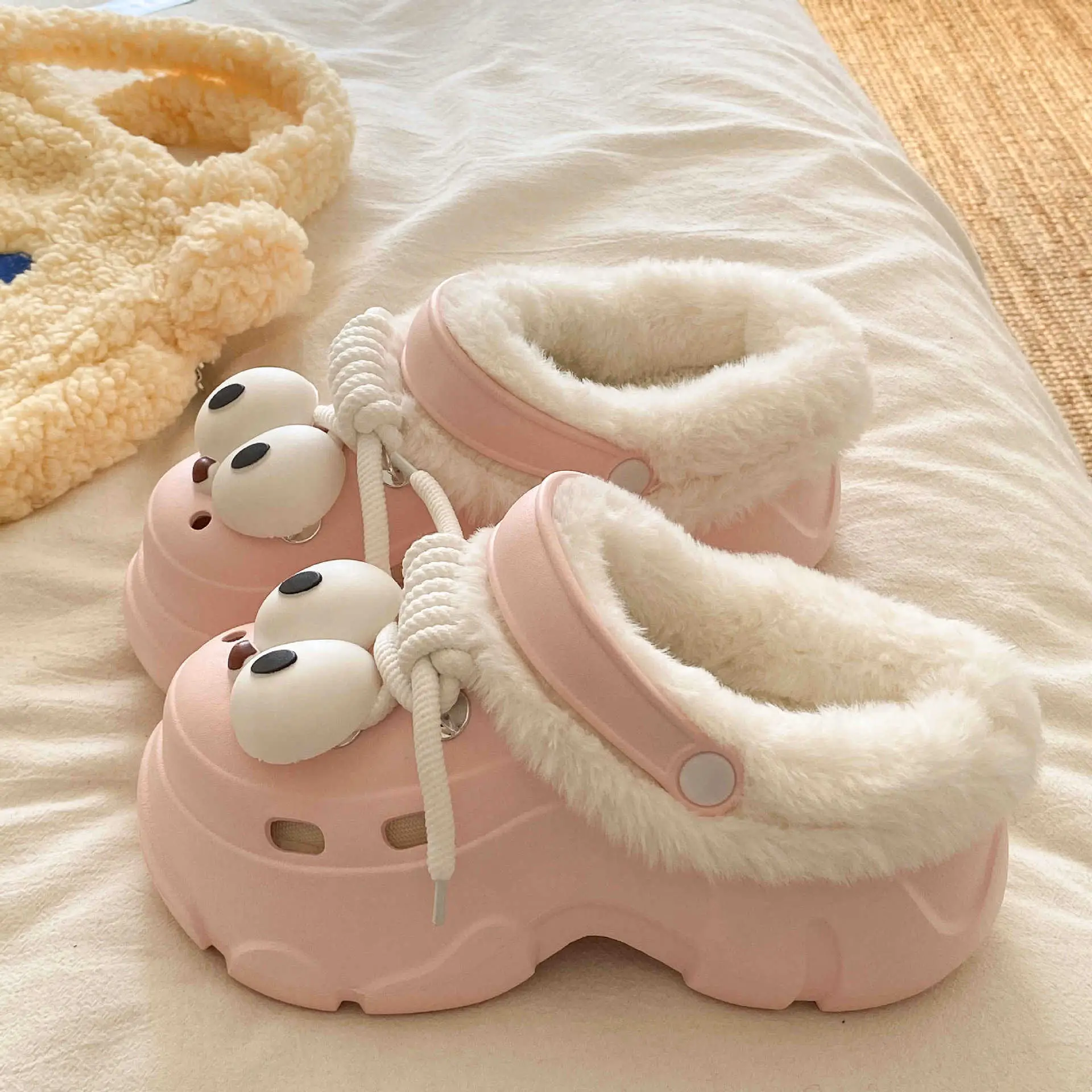 Winter Cute Panda Clogs with Warm Fleece Lining