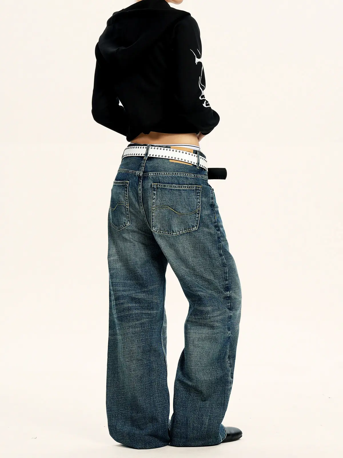 Men Wide Leg Pants Dark Blue Slim Fit Washable