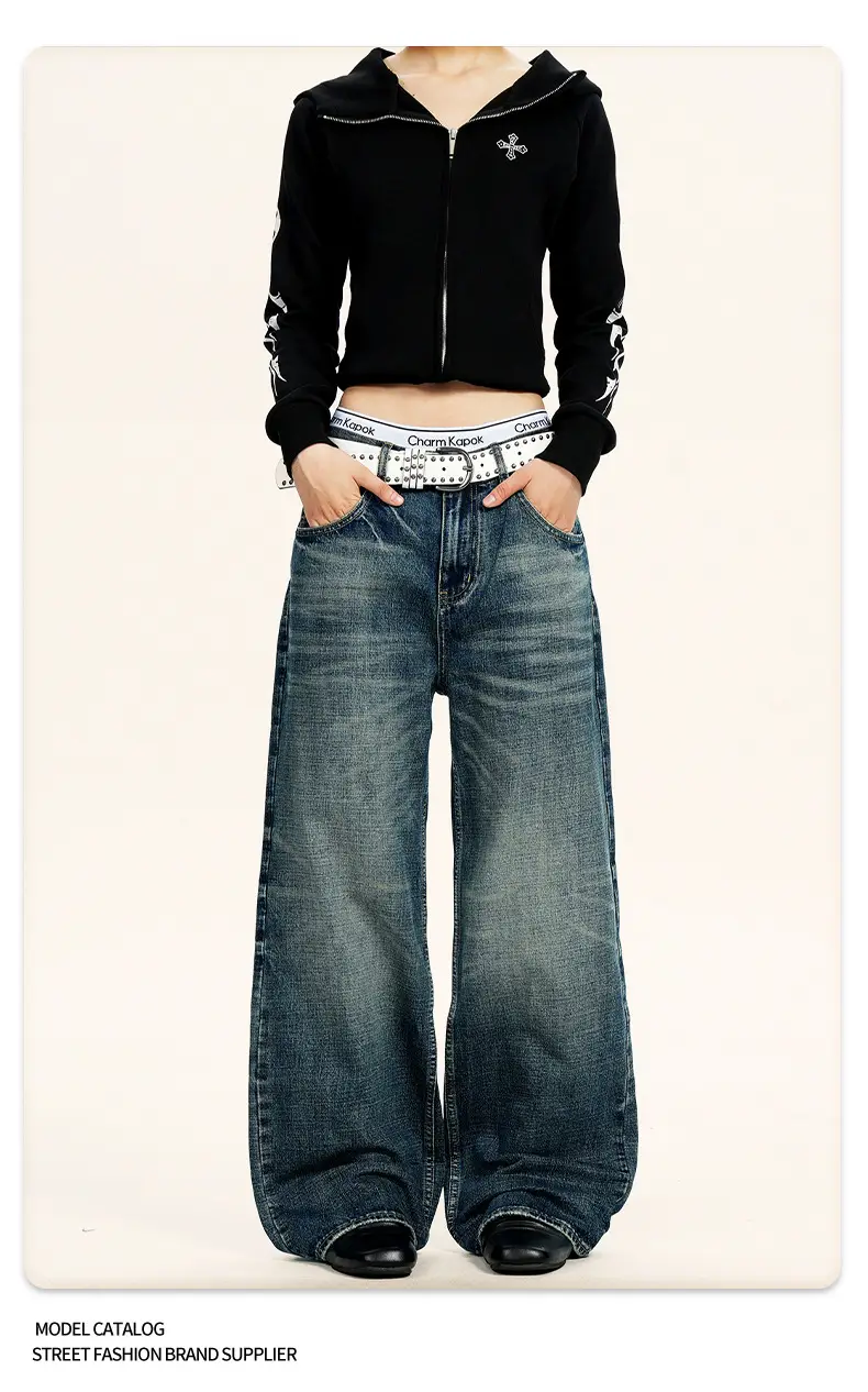 Men Wide Leg Pants Dark Blue Slim Fit Washable — feature 12