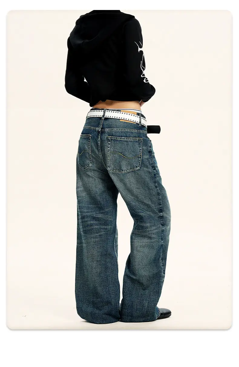 Men Wide Leg Pants Dark Blue Slim Fit Washable — feature 13