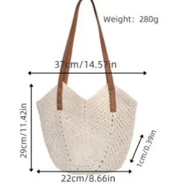 Women's Cut Out Woven Straw Tote Bag Beige 37cm - Image 4