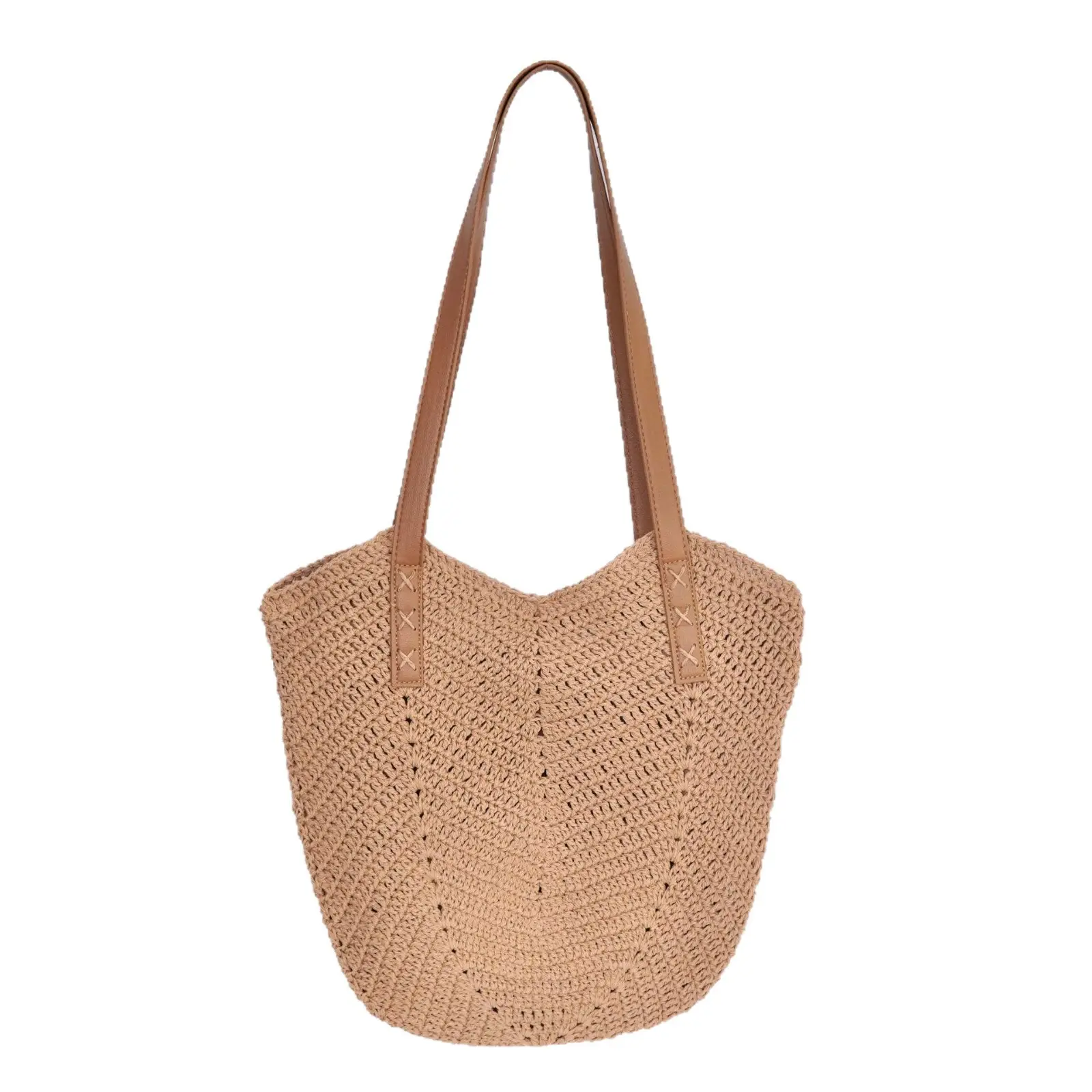 Women's Cut Out Woven Straw Tote Bag Beige 37cm - Image 7