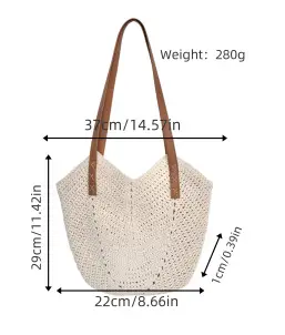 Women's Cut Out Woven Straw Tote Bag Beige 37cm — feature 5