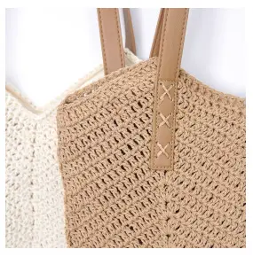 Women's Cut Out Woven Straw Tote Bag Beige 37cm — feature 8