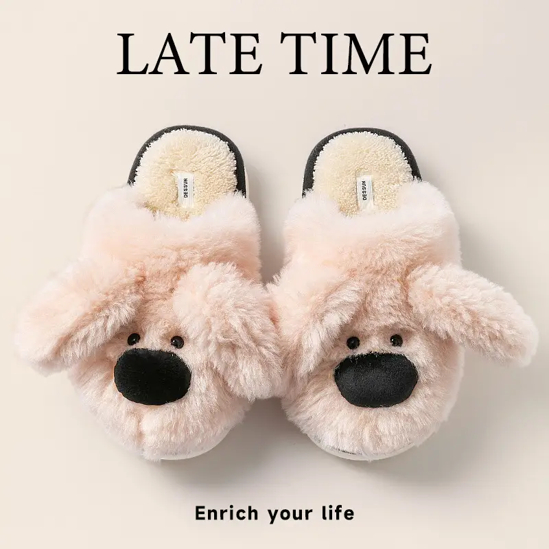 Women's Pink Bear Plush Slippers Autumn Winter