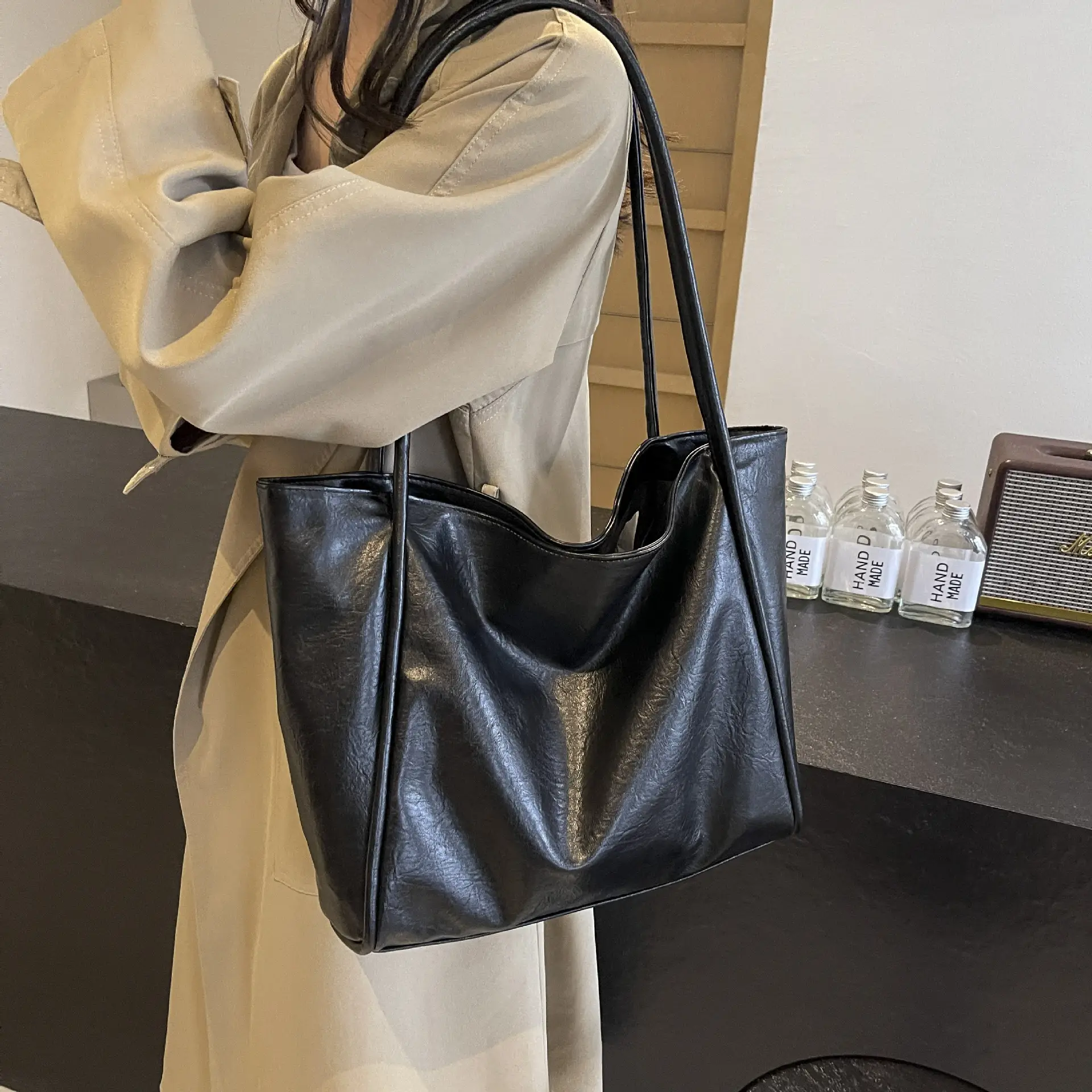 Women's Large Capacity Leather Tote Bag Brown 2025 - Image 7