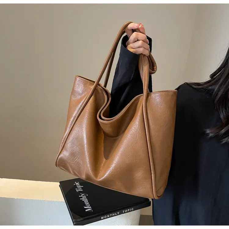 Women's Large Capacity Leather Tote Bag Brown 2025 — feature 36