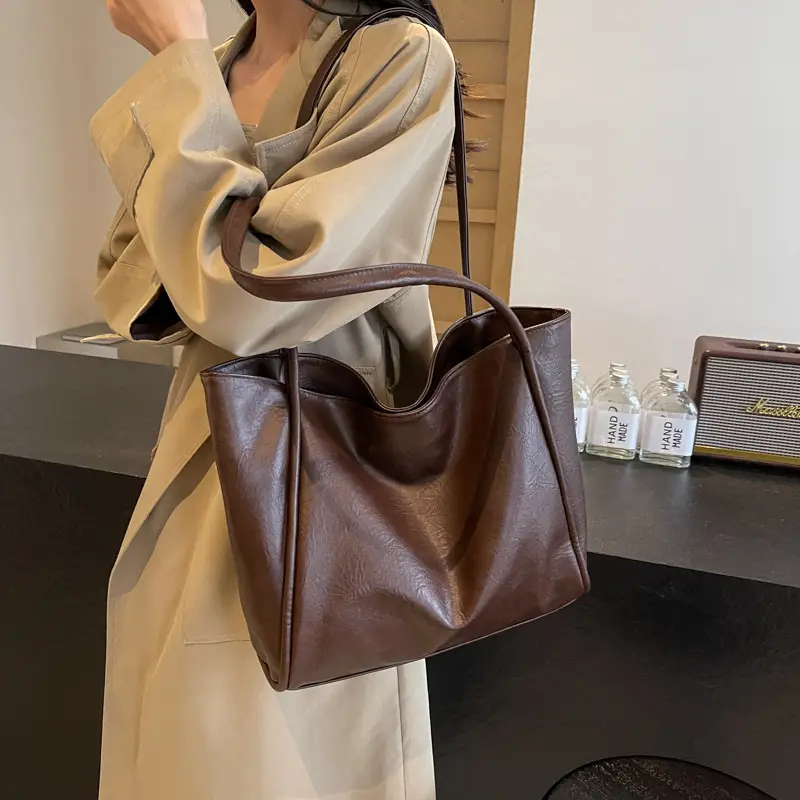 Women's Large Capacity Leather Tote Bag Brown 2025 - Image 2