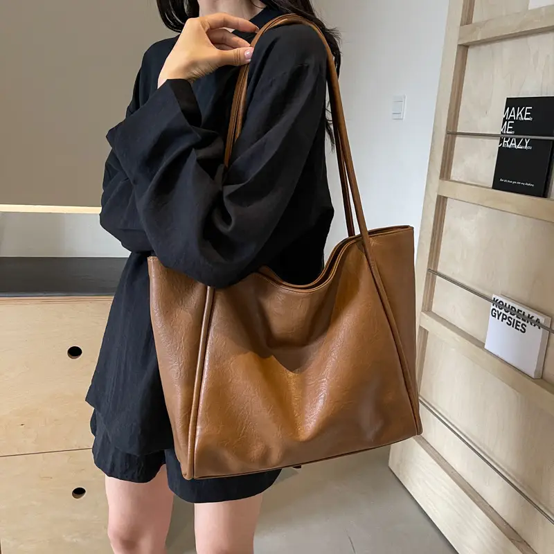 Women's Large Capacity Leather Tote Bag Brown 2025 - Image 3