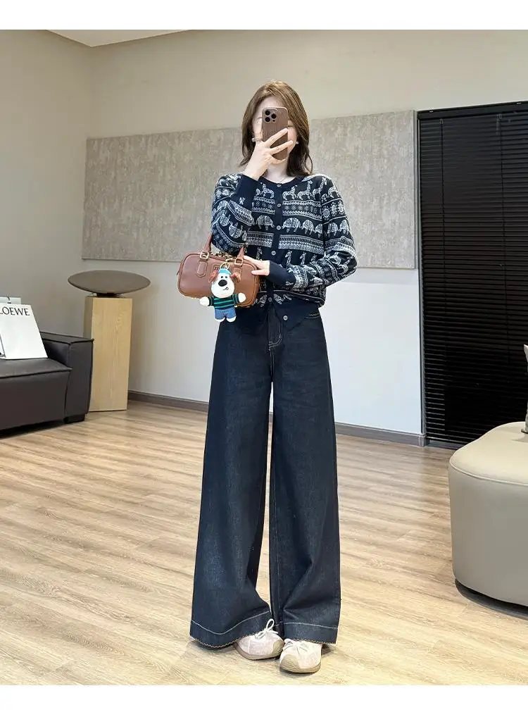 Wide Leg Pants Dark Blue Slimming Tencel with Lace Trim — feature 10