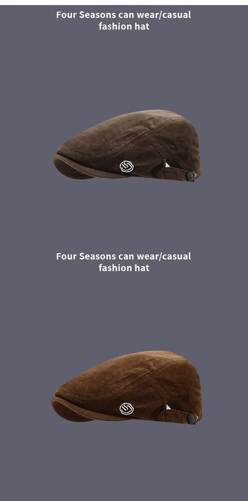 Reversible Corduroy Beret Cap with Forward Brim — feature 10