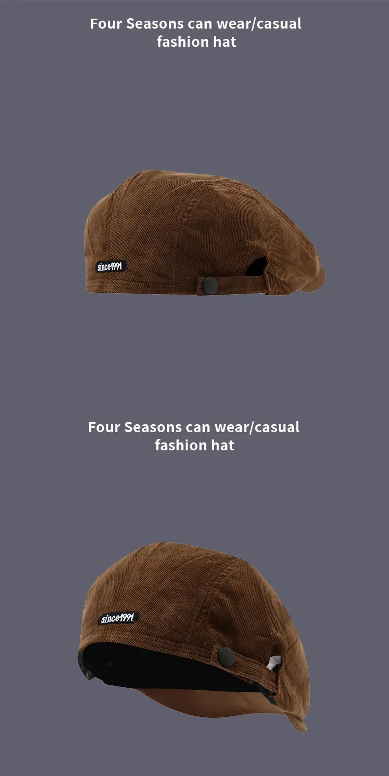 Reversible Corduroy Beret Cap with Forward Brim — feature 11