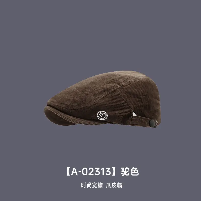 Reversible Corduroy Beret Cap with Forward Brim - Image 3