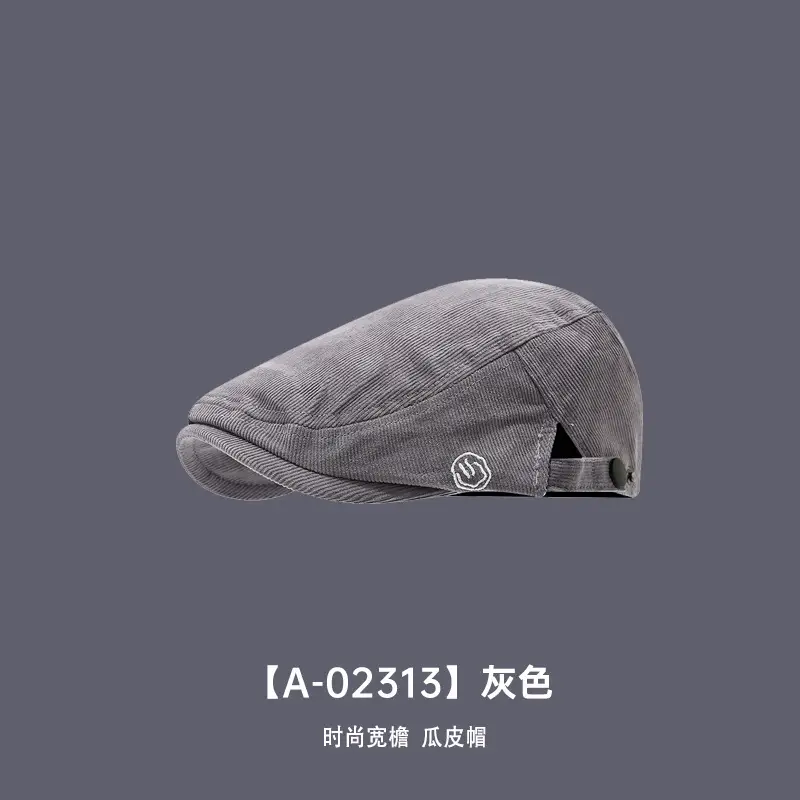 Reversible Corduroy Beret Cap with Forward Brim - Image 4