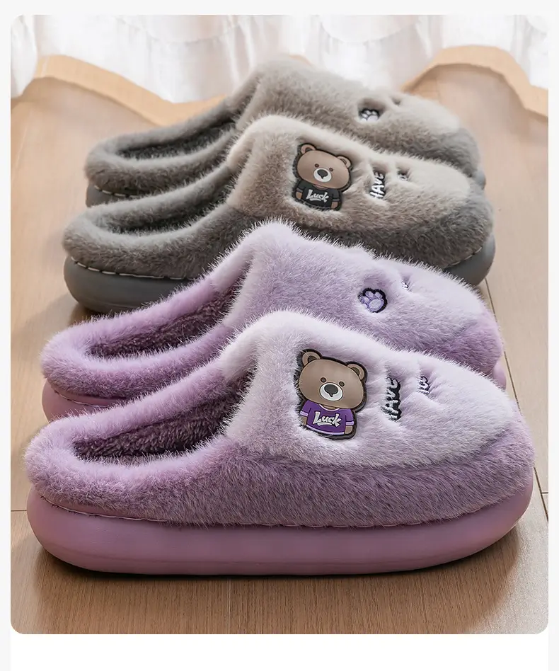 Women Cartoon Cotton Slippers Purple Winter Warm — feature 4