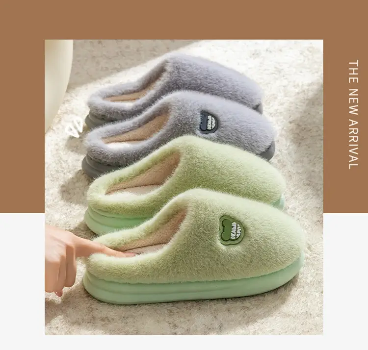 Cotton Winter Slippers Green Women Men Anti-Slip — feature 25