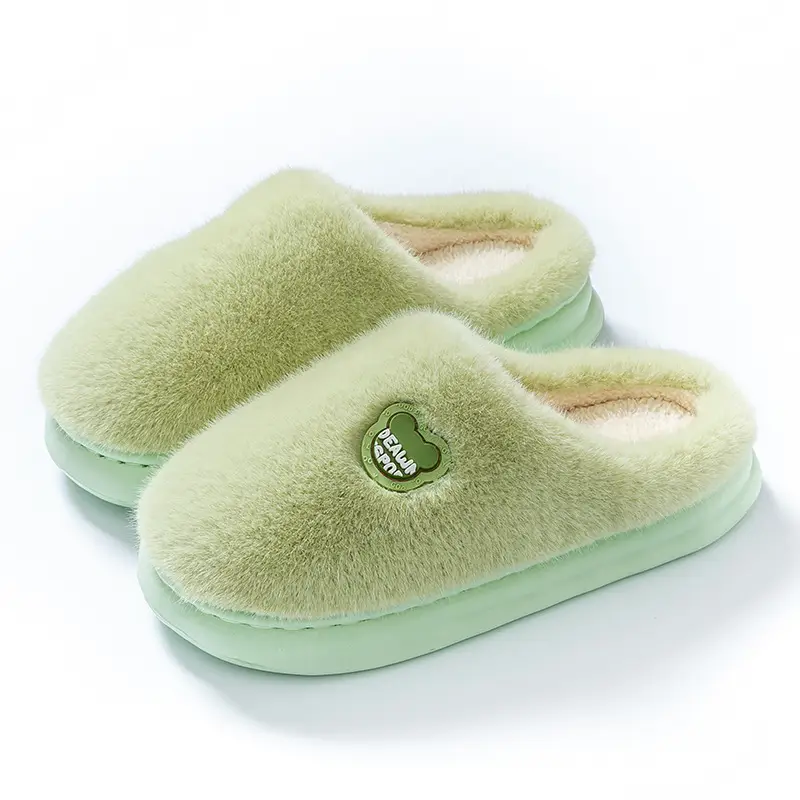 Cotton Winter Slippers Green Women Men Anti-Slip - Image 2