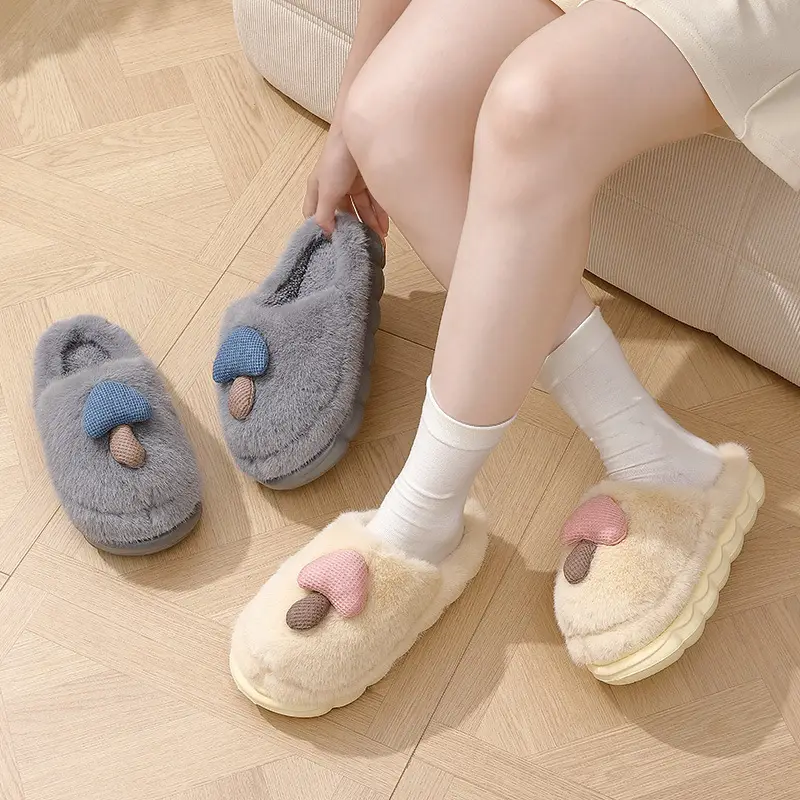New Winter Autumn and Winter Thick-Soled Cute Mushroom Couple Indoor Thickeneded Household Eva Furry Cotton Shoes for Men and Women Wholesale - Image 8