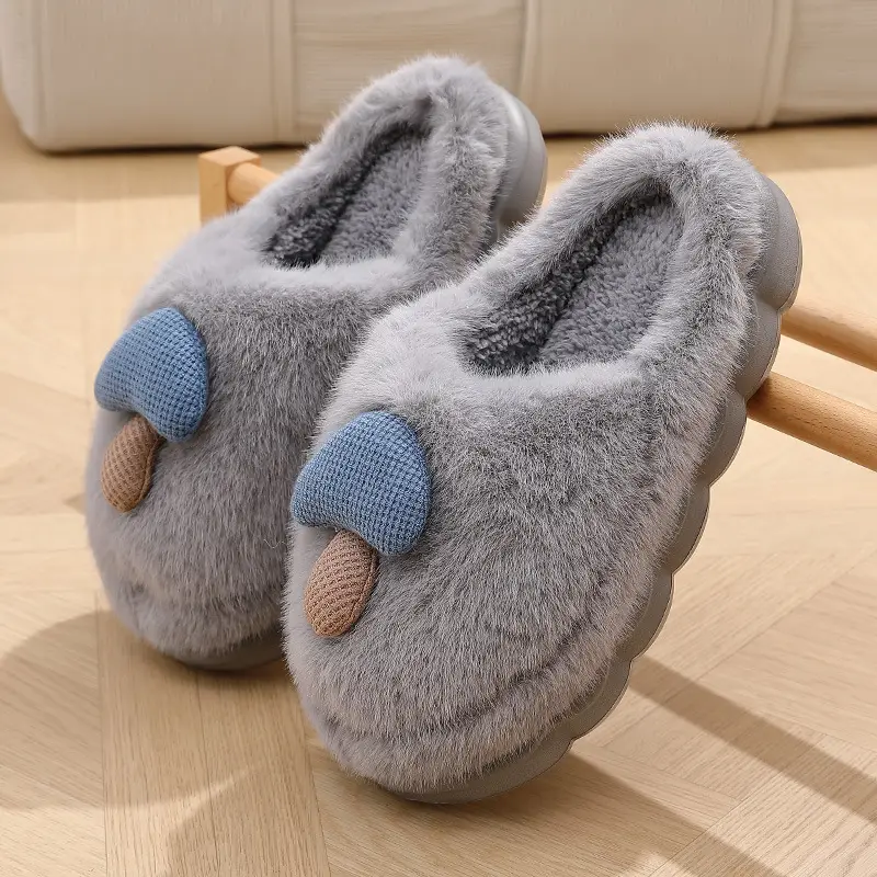 New Winter Autumn and Winter Thick-Soled Cute Mushroom Couple Indoor Thickeneded Household Eva Furry Cotton Shoes for Men and Women Wholesale — feature 9