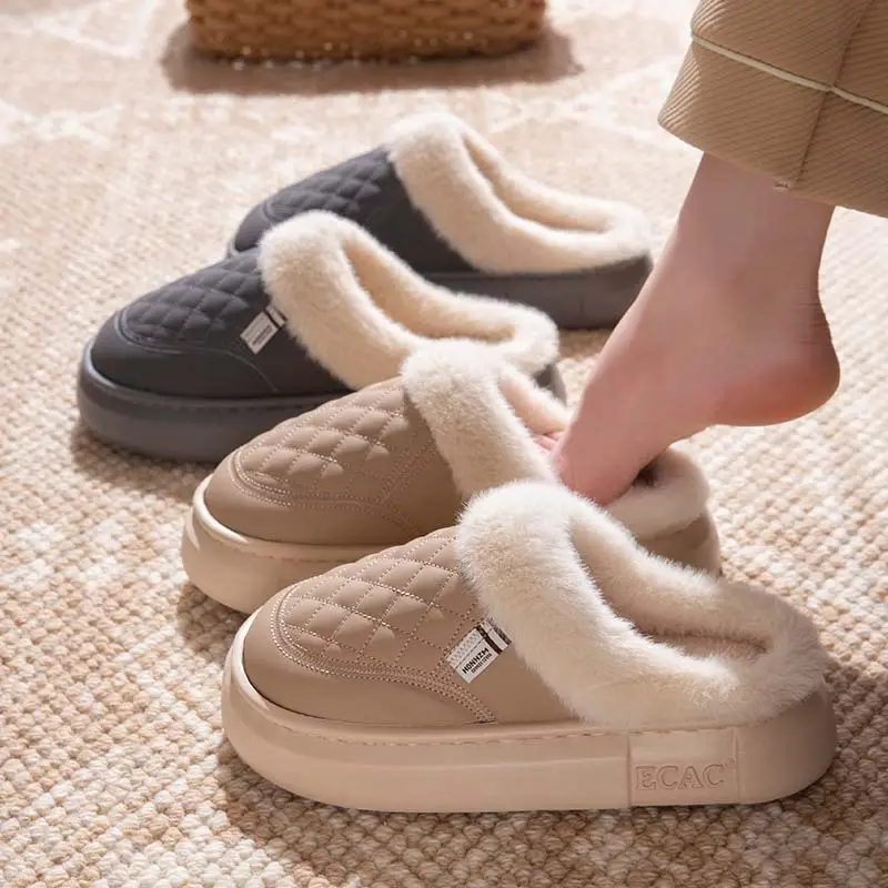 Women's Cotton Slippers 2025 New Autumn and Winter Couple Home Non-Slip Cotton Shoes with Plush Thickened Warm Waterproof Maternity Shoes - Image 6
